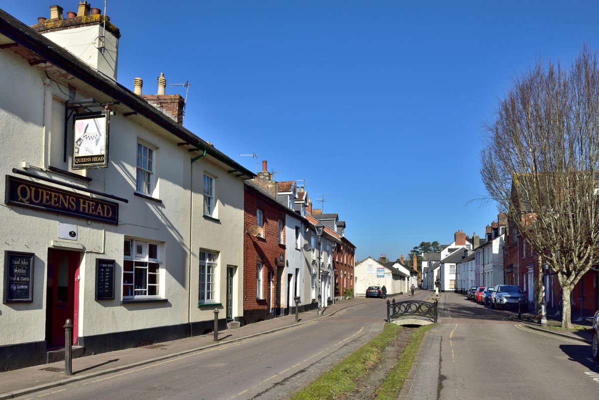 Castle Street, Tiverton, where the Town Leat runs alongside the road